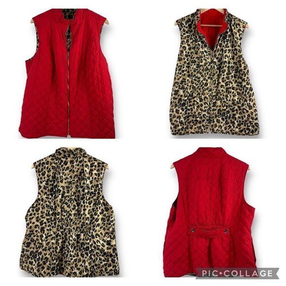Charter Club Women's Size 2X Reversible Quilted Vest Red and Cheetah Print - Picture 1 of 8
